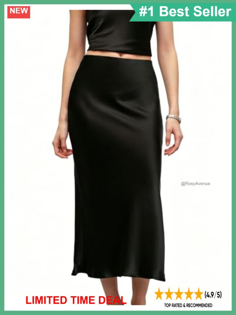Mulberry Silk Midi Skirt High Rise Elastic Waistband